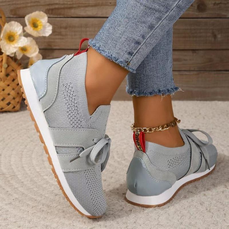 2025 New Style Flyknit Mesh Breathable Casual Lightweight Lace-Up Chunky Heel Women's Casual Flats Women's Size 43