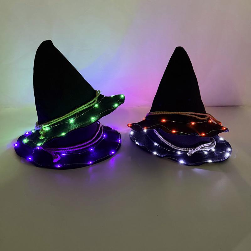 Light up LED Witch Hat Cosplay Luminous Scarecrow Witch Hat Women Halloween Party Accessories Trick Or Treat Supplies
