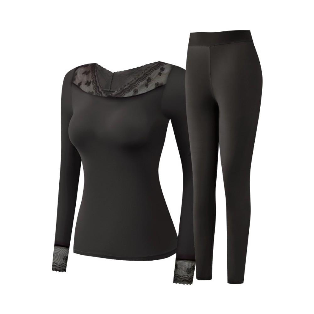 Tops and Pants Women Thermal Clothes Lace V Neck Warmth Long Pants Thermal Underwear Undershirt