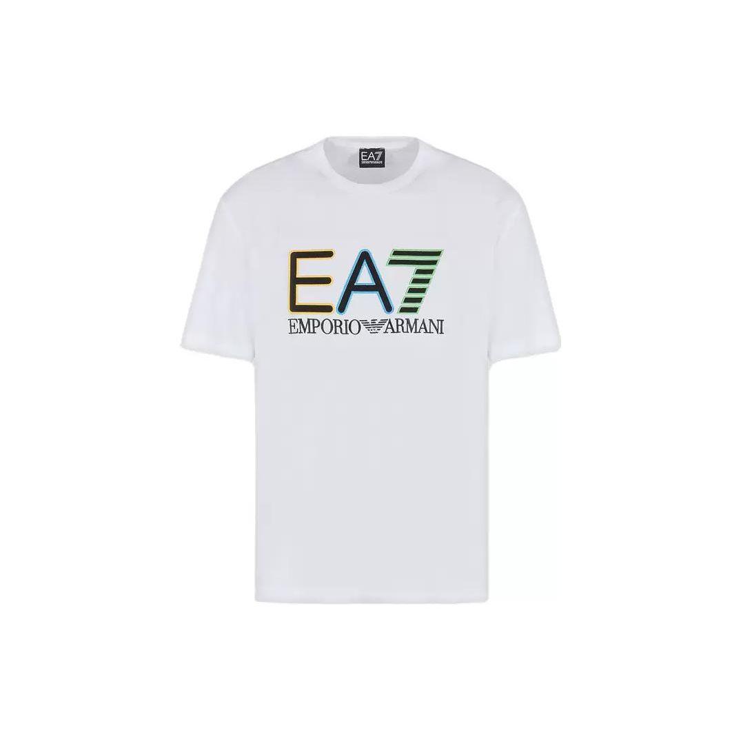 Emporio Armani EA7 SS23 Cotton Color Block Logo Short Sleeve T-Shirt Unisex tops White 3RUT02PJ02Z-1100 M