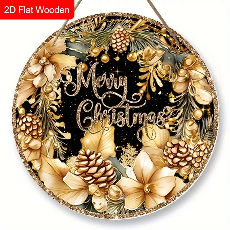 

С Рождеством Деревянная Табличка с Золотым Узором из Сосновых Шишек - Круглая Табличка Navidad для Дома, Двора, Уличного Декора 20cm/7.87in золотистый