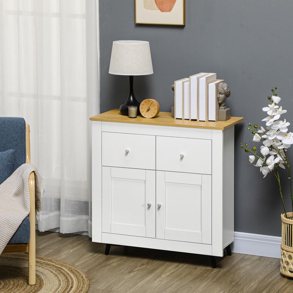 Sideboard Storage Cabinet, Modern Kitchen Cupboard with Double Doors and Drawers for Dining Room, Living Room and Entryway, White