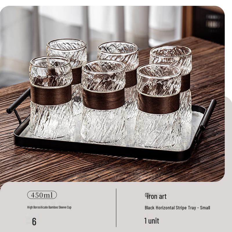 Embossed Glass Water Cup Set for Living Room, High-Temperature Resistant Teaware for Coffee or Beer