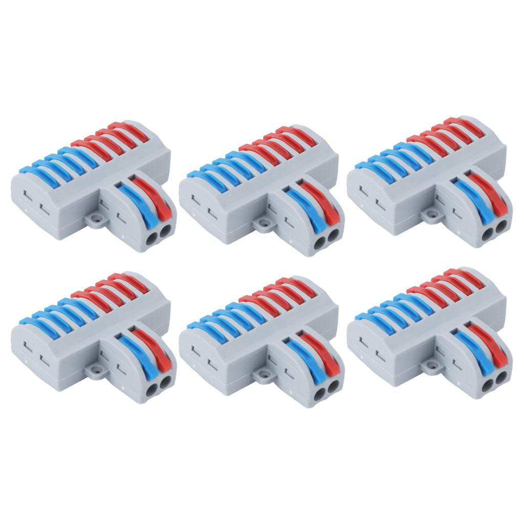 6PCS 2 In 8 Out Terminal Blocks 8 Way Butt Terminals Lever Electrical Wire Splicing Connectors 10mm Stripping