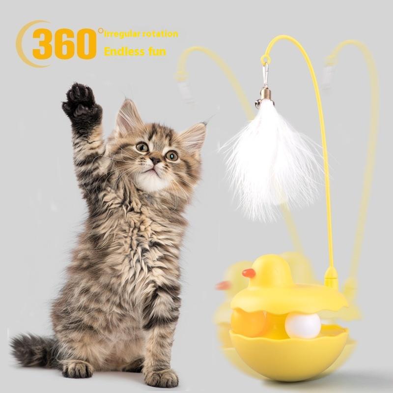 Tumbler Cat Teaser Toy With Removable Feathers & Bells - Self Amusing Kitten Play Wand Easy To Clean And Reassemble