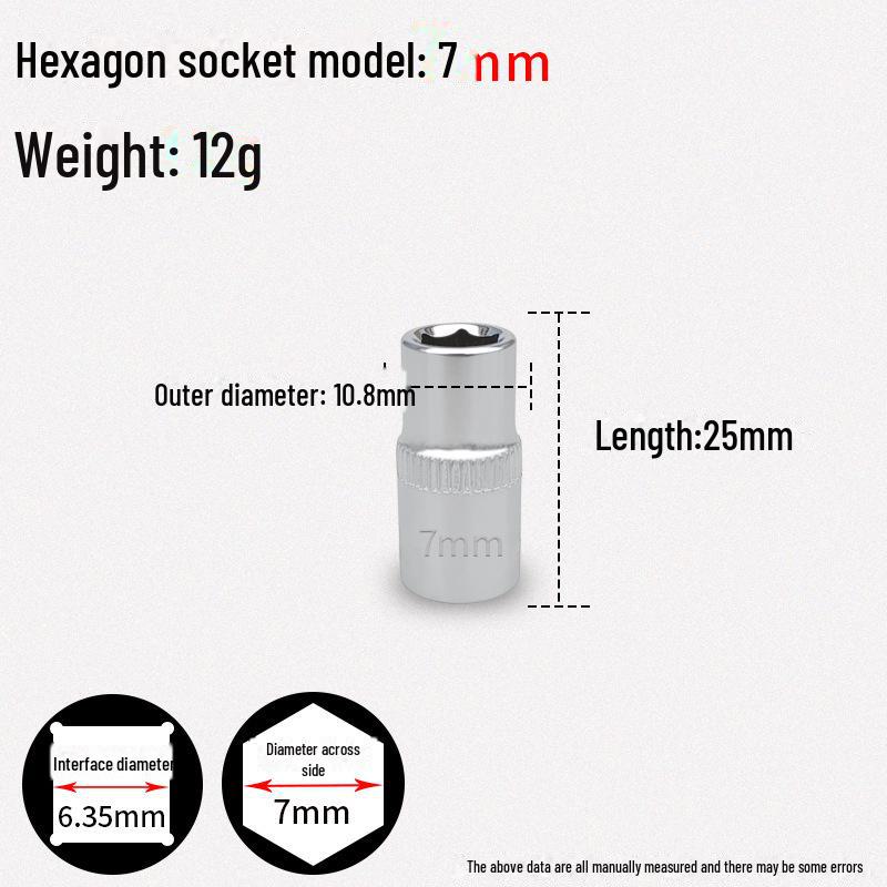 1/4" Xiaofei Hex Socket Wrench, Short 6.3mm Chrome Vanadium Steel Head