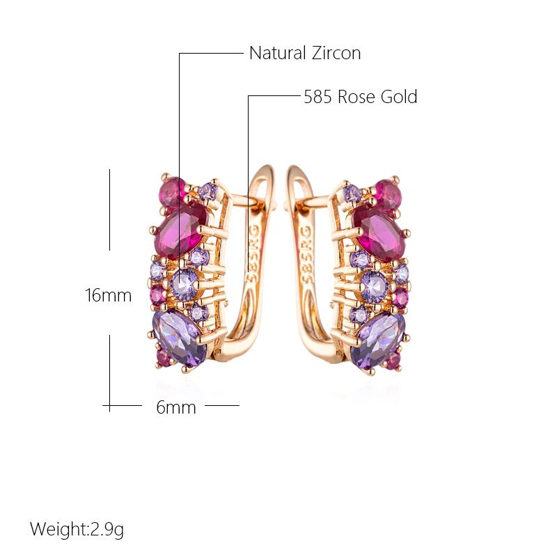 New Vintage Purple Natural Zircon Earrings For Women  Rose Gold Color Ethnic Wedding Jewelry Daily Party Accessories