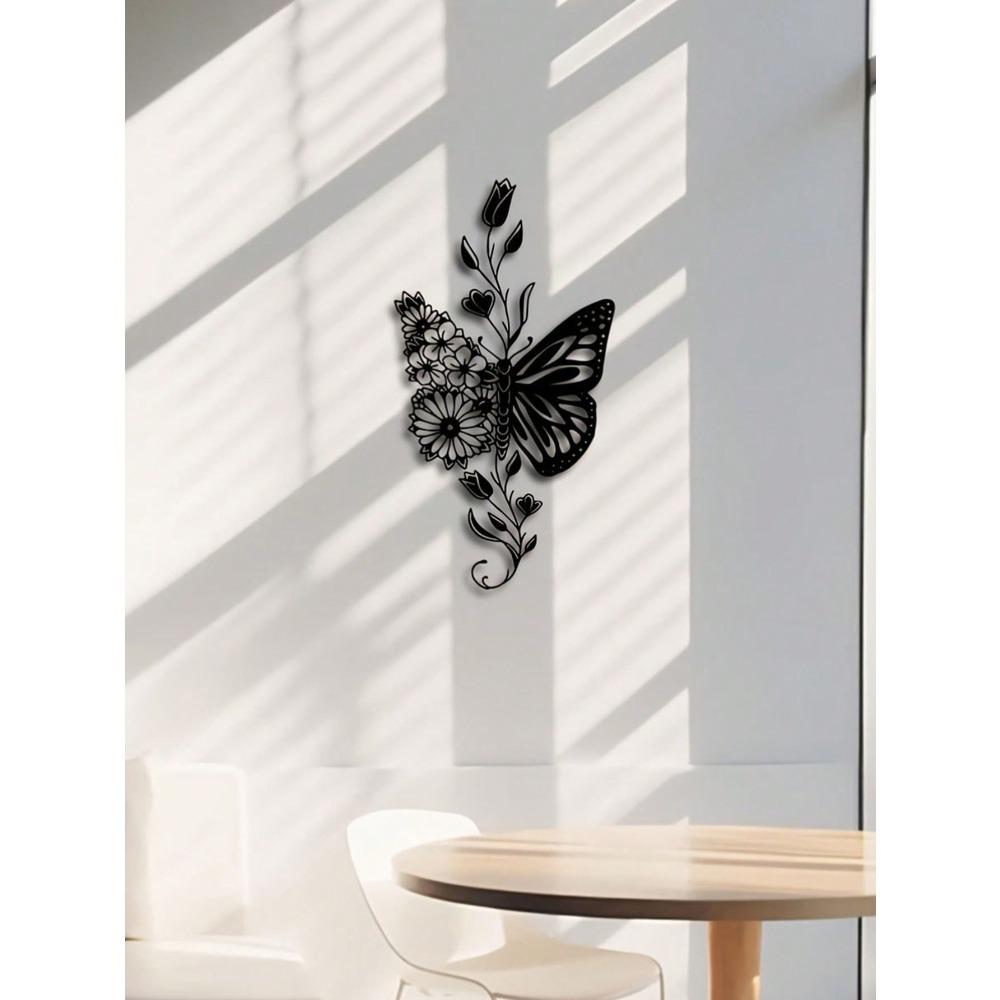 Wrought Iron Butterfly Wall Art Outdoor Porch Metal Decor Floral Home Living Room Garden Decoration 1pc