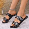 European and American foreign trade large size buckle flat bottom one-word shoes women's retro lightweight beach cool slippers Slippers