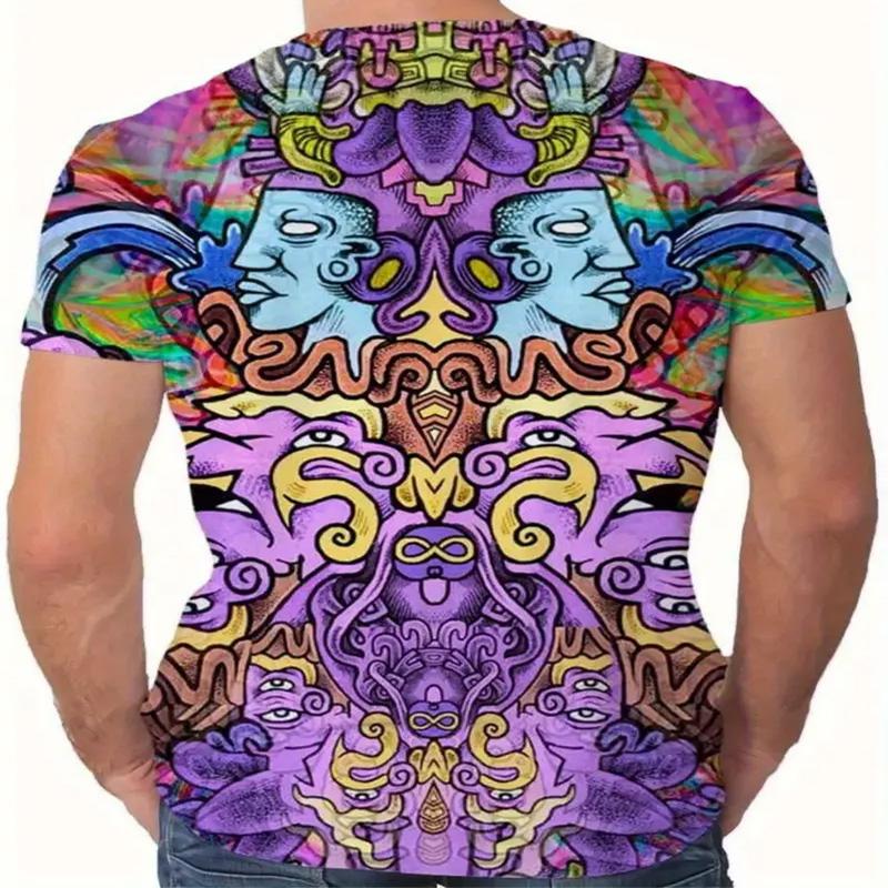 3D Printed T-shirt with Vibrant Bohemian Design, Short Sleeved Round Neck Suitable for Daily Wear, Travel, and Fitness