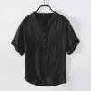 Camicia Casual Estiva da Uomo a Maniche Corte, Girocollo, Monocolore, in Cotone e Lino