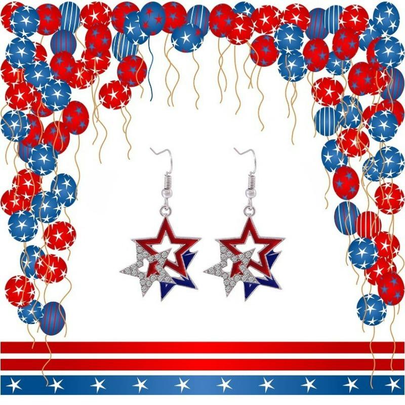 Red, White and Blue Striped American Flag Three Pentagram Earrings July 4th Independence Day Earrings