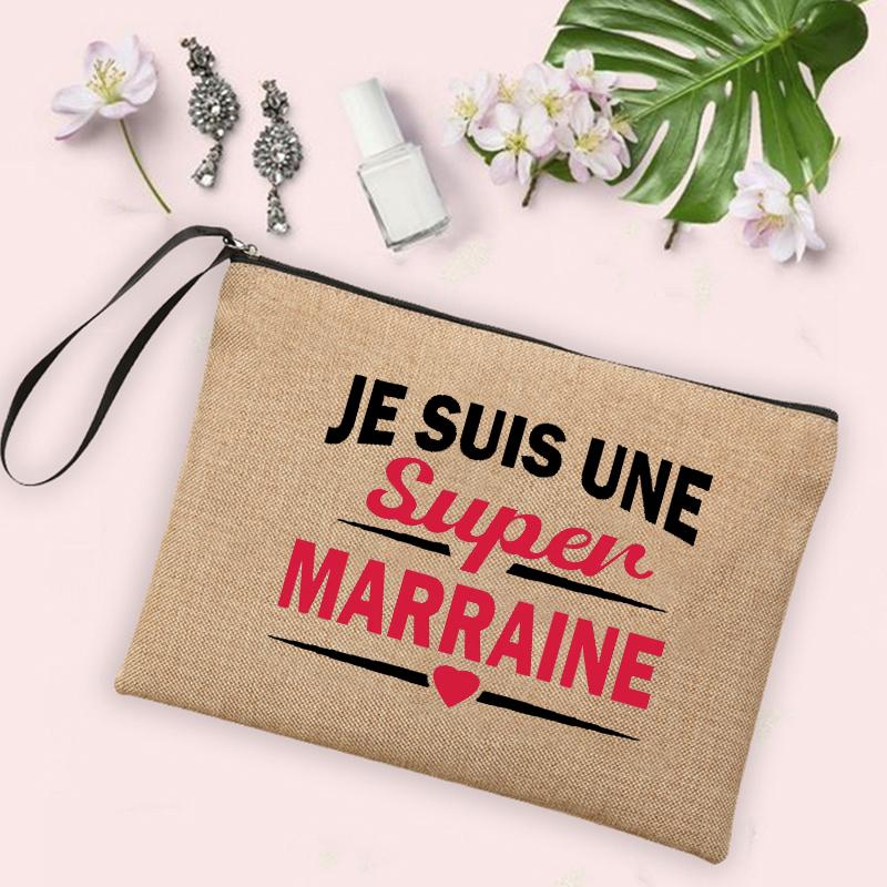 Best Godmother In World Print Cosmetic Bag Women Neceser Makeup Bag Linen Zipper Pouch Travel Toiletry Organizer Godmother Gifts