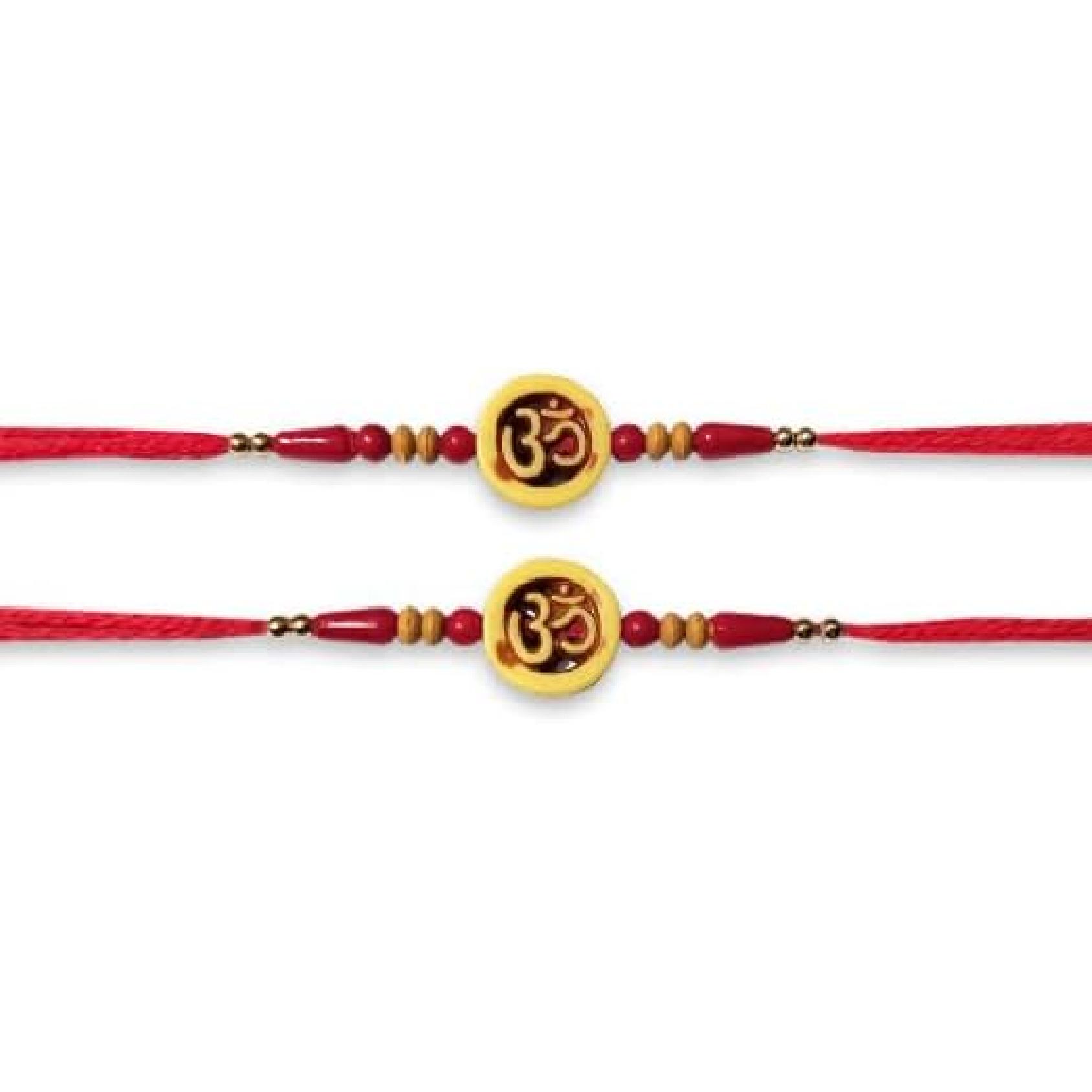 Набор из 2 традиционных ручных браслетов-рахи ОМ для брата, сестры и отца - Дизайнерский набор Рахи