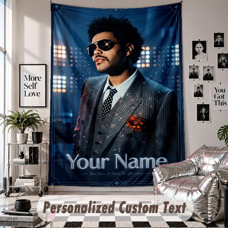 Wall Hanging Tapestry With Custom Name & Text, The Weeknd Decorative Tapestry For Bedroom