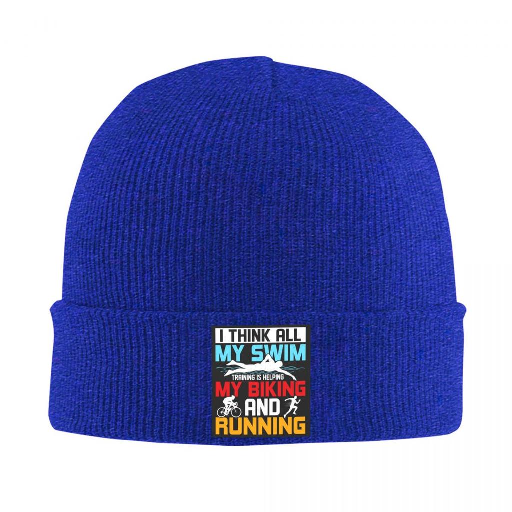 Triathlon Schwimmen Radfahren Laufen Warme Strickmütze Mode Mütze Herbst Winter Outdoor Beanie Mützen für Unisex Damen Erwachsene