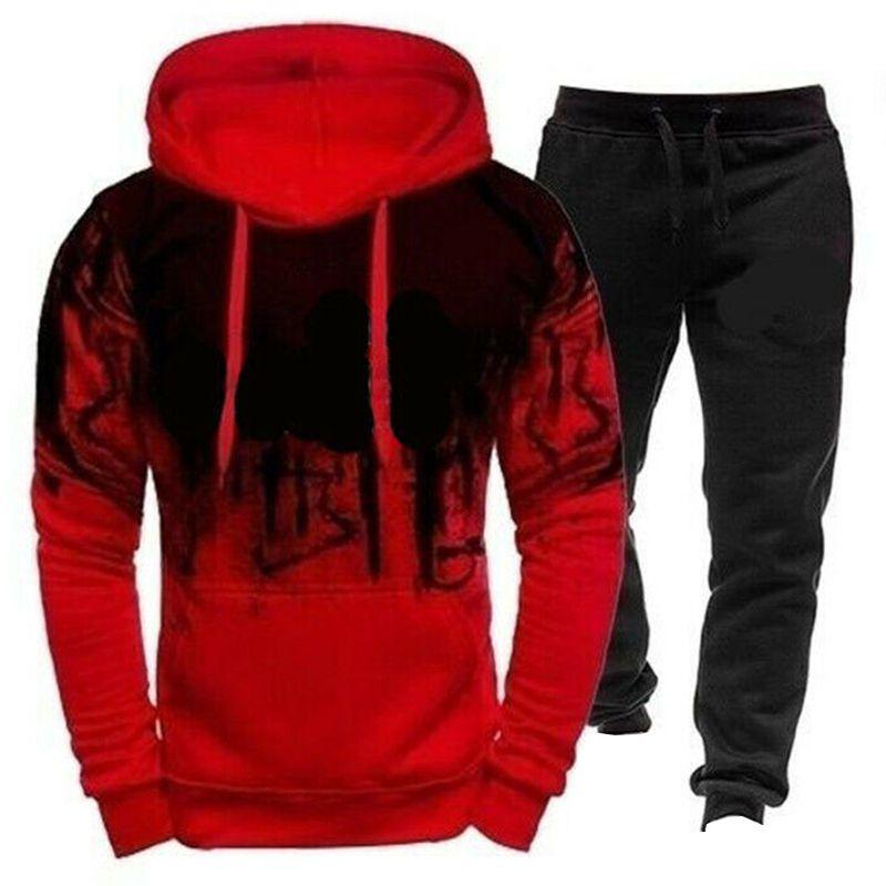

Мужской спортивный костюм для бега, худи, куртка, брюки, спортивный пот-сет, костюм Red,4XL