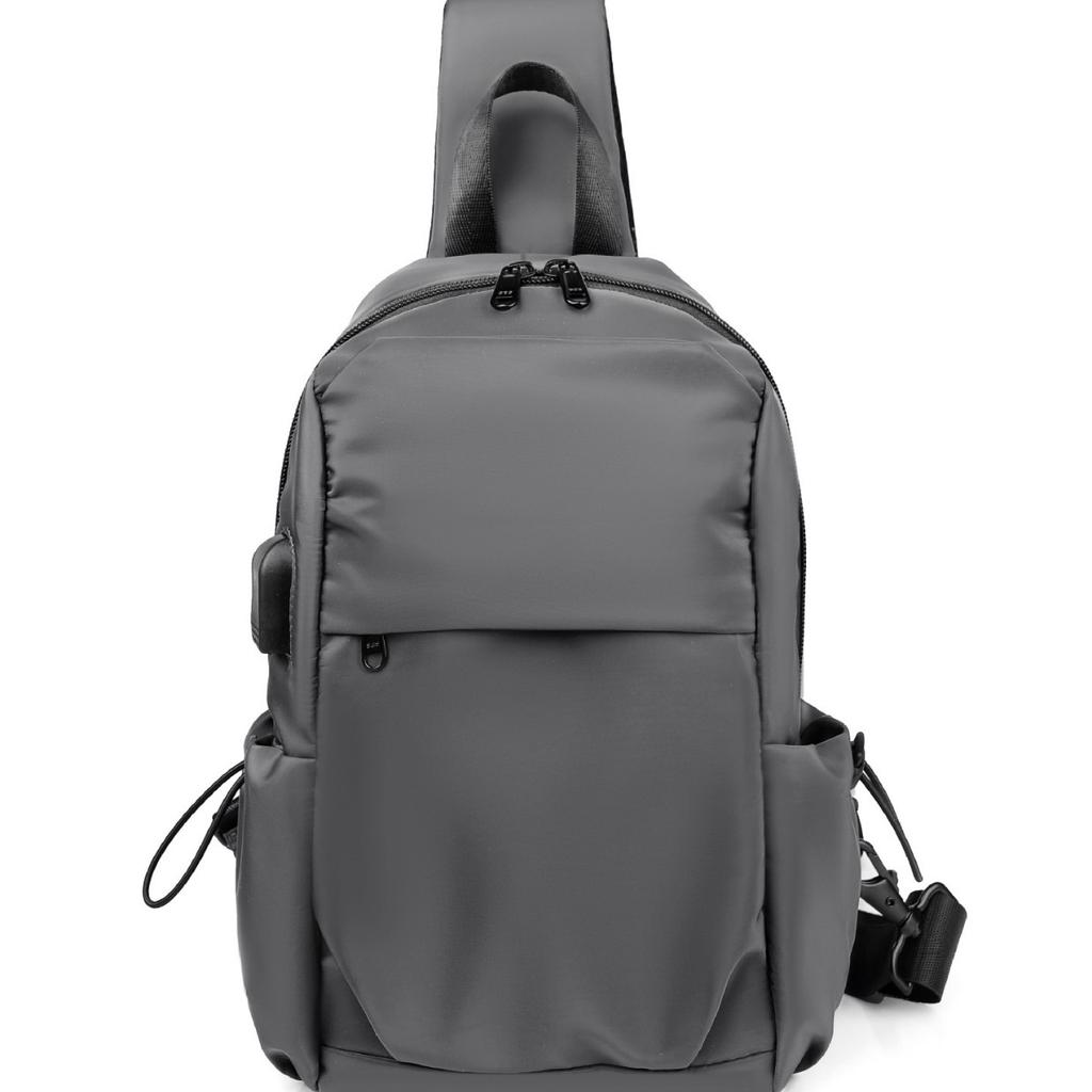 Spring Polyester Grey Chest Bag, Usb Charging Tablet, Single-shoulder Bag, Crossbody Bag