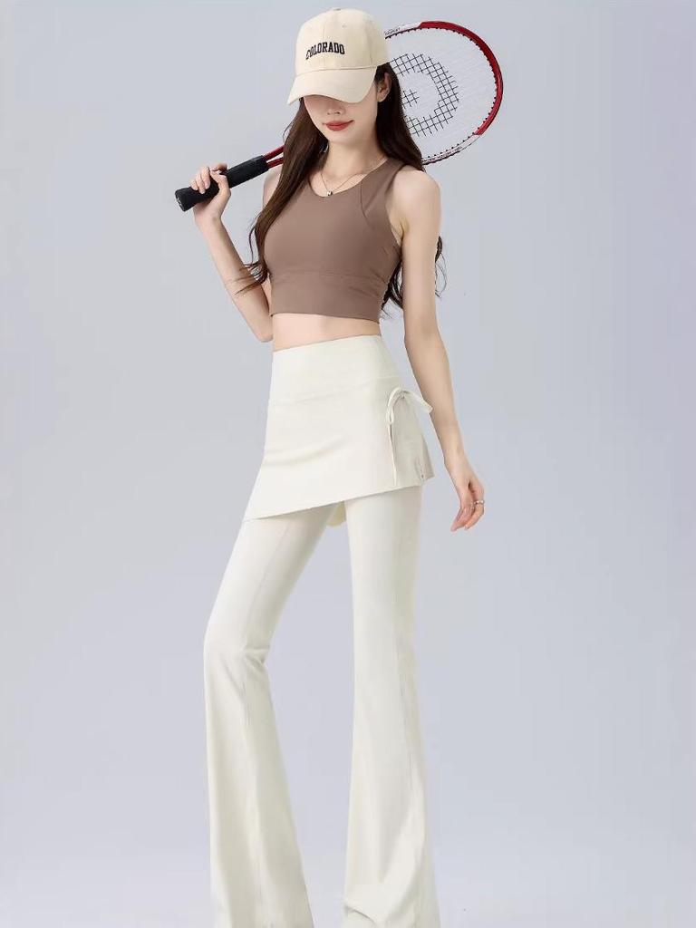 2026 Women's High-Waisted Faux Two-Piece Micro-Flare Yoga Pants - Anti-Exposure, Slimming, Casual Sportswear