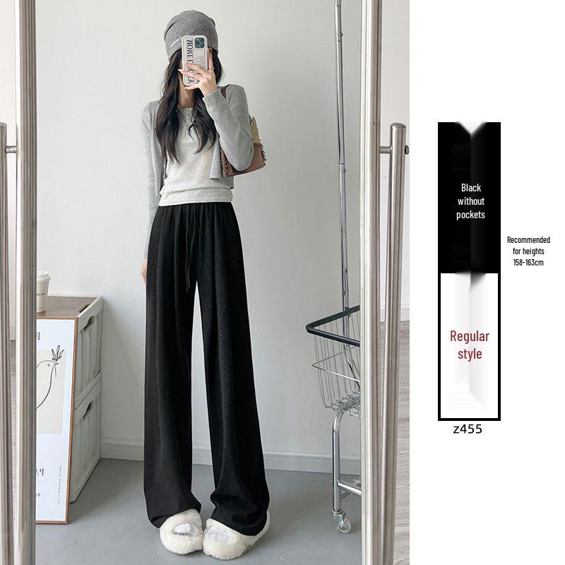 Lambswool Wide-Leg Pants for Women - New 2025 Arrival, Plus Velvet, Warm, Slimming, Thickened Casual for Spring, Autumn, Winter. S (80-95 lbs)