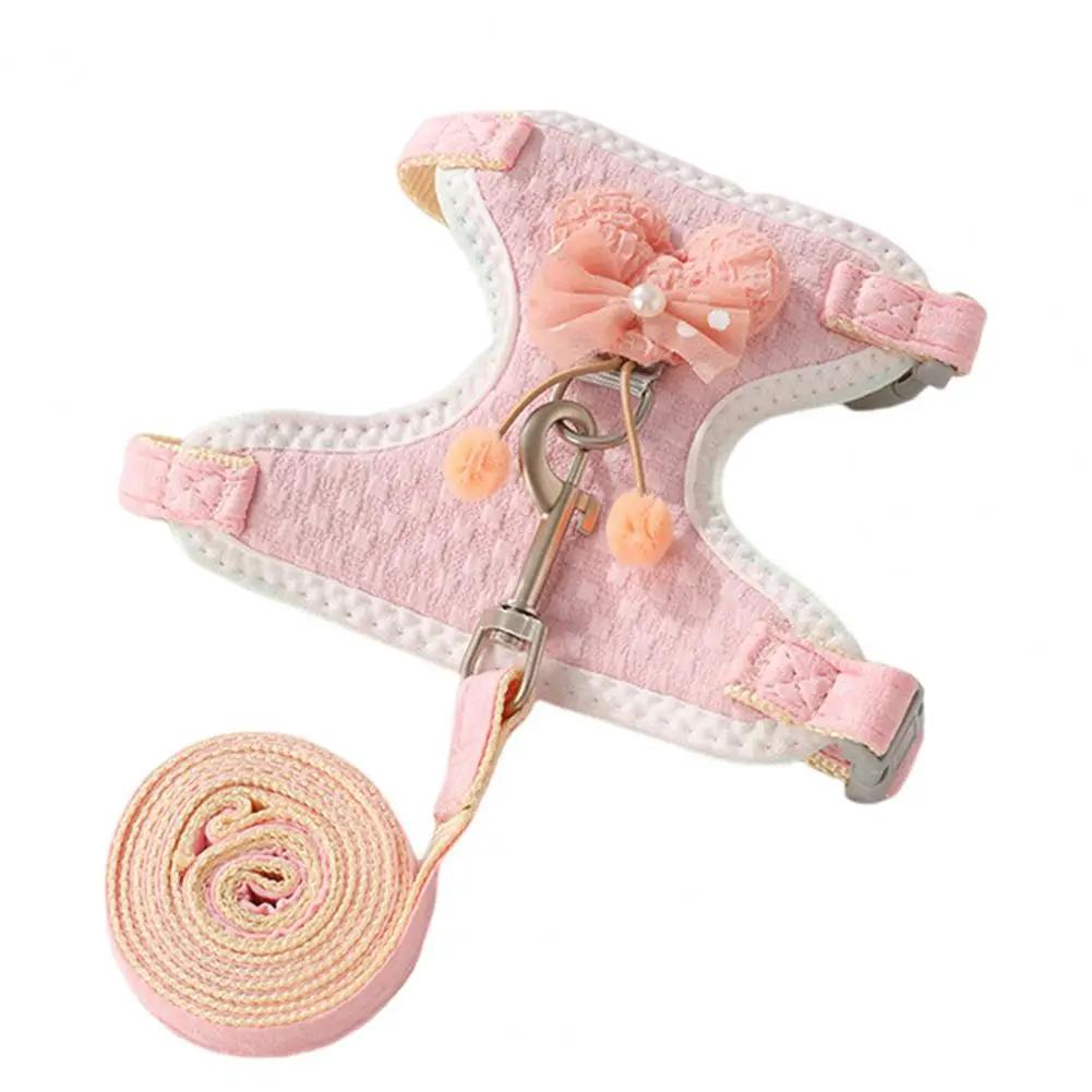 

Adjustable Pet Mesh Harness Set with Bow Tie Stylish Summer Outdoor Cat Vest Traction Rope High Quality M