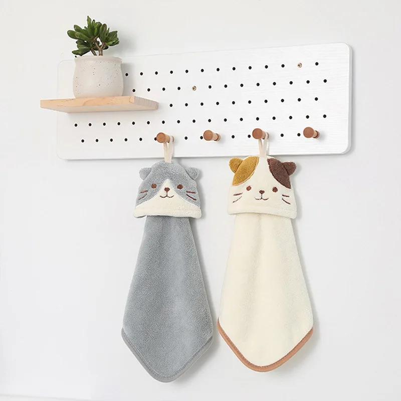 1PC Cartoon Hanging Hand Towel Soft Coral Kitchen Towel Cute Kids Child baby Quick Dry Bathing Towel
