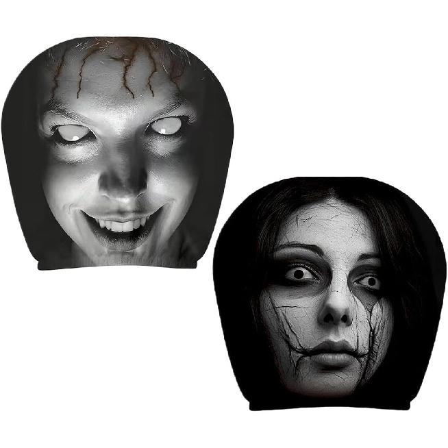 Ghost Face Car Headrest Cover, Funny Scary Face Head Rest Cover for Car | 2 Piece Automotive Scary Face Seat Protector, Fully Surrounded Funny Head