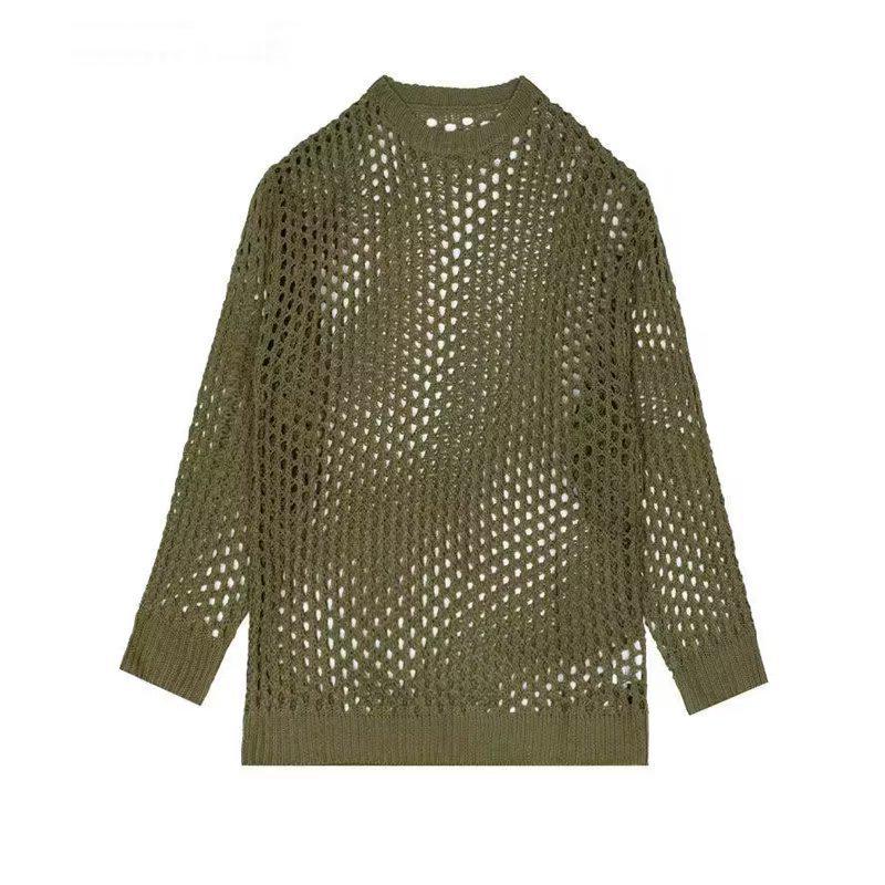 Men's Summer Knitwear: Trendy Long Sleeve Fishnet Cardigan for Sun Protection