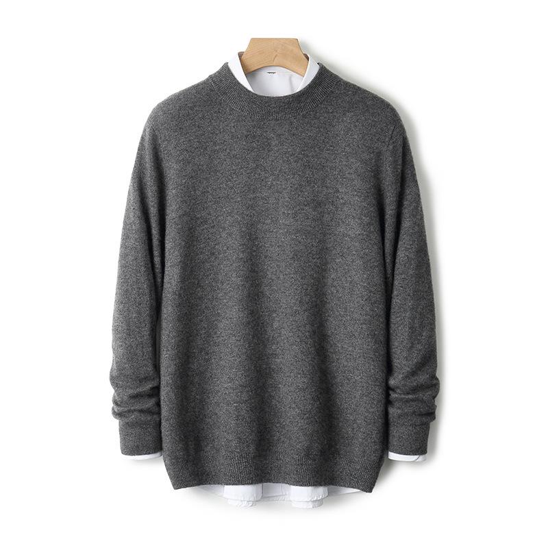 2025 Men's Pure Wool Half-High Neck Pullover Sweater - Warm Fashionable Knitwear for Young Adults