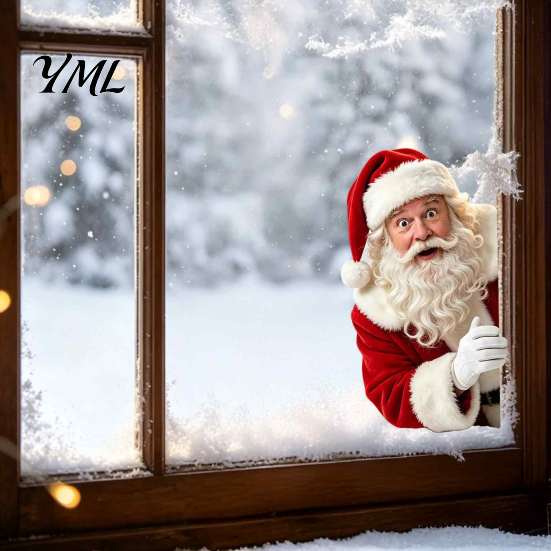 Peeping Santa Decorations Peeking Claus Static Window Cling, No?Glue Christmas Sticker, Waterproof Decor Reusable Glass Decal, Holiday Atmosphere