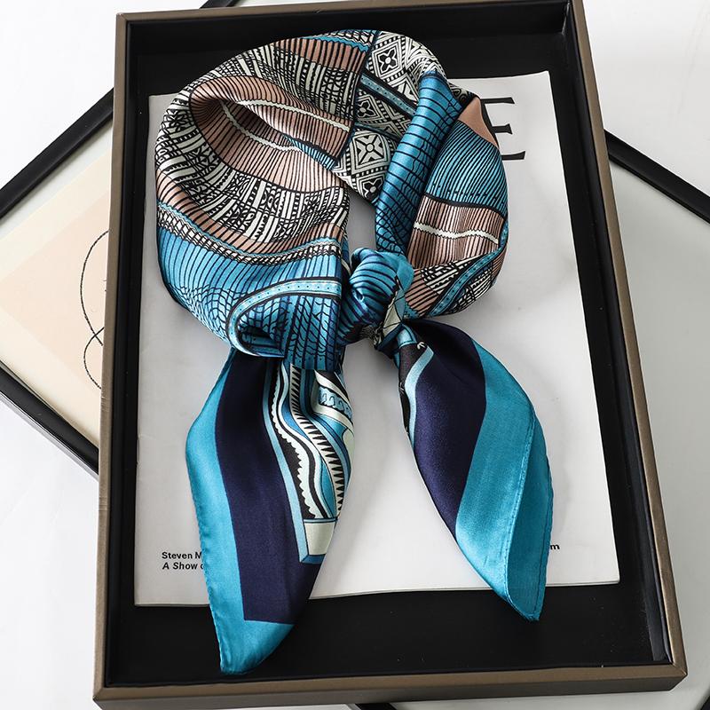 70*70CM Fashion Silk Square Scarf Women Satin Shawl Wrap Hijab Female Hair Band Luxury Ladies Print Design Headband Scarves