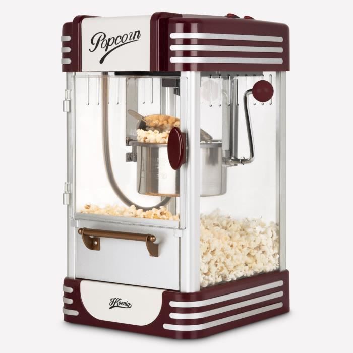 Machine à popcorn HKOENIG - POP330 - Design retro - Capacité 50g - Lumière intérieure de maintien au chaud - 360W