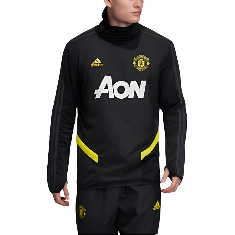 Adidas Logo Letter Print High Neck Fleece Thumb Hole Training Long Sleeve Football Shirt Men Tops Black DX9032