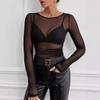 Modisches Elegantes Vielseitiges Transparentes Netz Crop Schlankmachendes Dünnes Kurzarm Basic Top, Lässige Durchsichtige Enganliegende Bluse für Damen