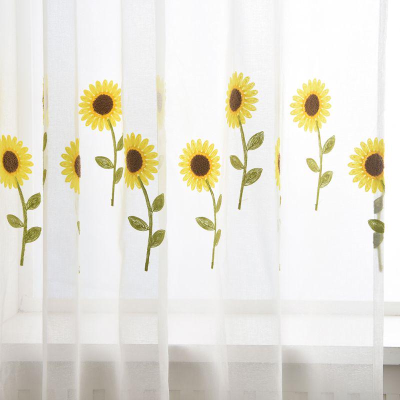 

Прозрачная занавеска для французского окна в пасторальном стиле с вышивкой подсолнечника, моющиеся марлевые шторы, панели для кухни, балкона, украшение дома