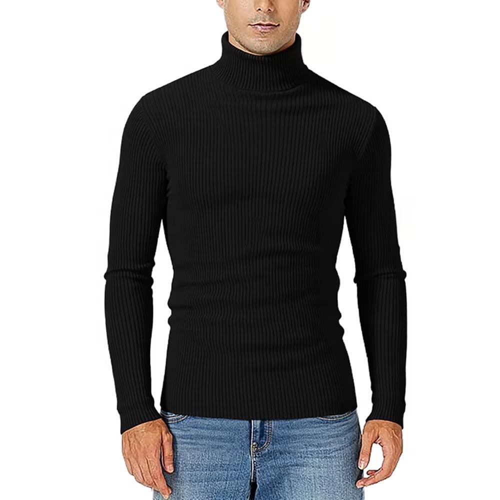 Men's Ribbed Knit Turtleneck Sweater with Long Sleeves - Slim Fit Classic Pullover Top for Fall and Winter Layering and Daily Wear.