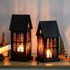 1PC Black White Home Candlestickers Halloween Metal Christmas House Shape Candle Holder Weddings With Gothic Windows Outdoor