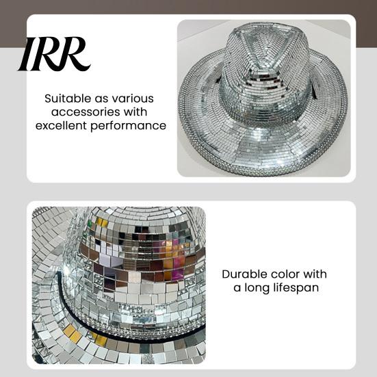 Durable Disco Hat Western Cowboy for Men Women, Sparkly Silver Stage Mirror Music Festivals, Concerts, Party