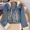 Women's Hooded Denim Jacket Spring Style Casual Loose Hooded Short Jacket Fashionable
