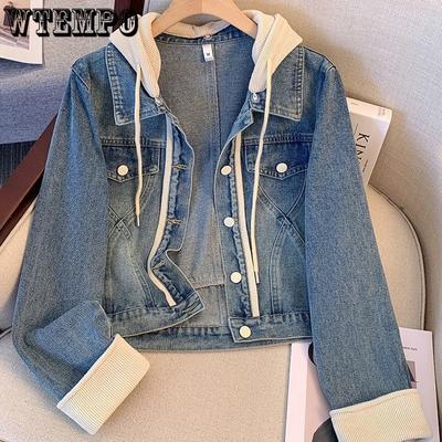 Women's Hooded Denim Jacket Spring Style Casual Loose Hooded Short Jacket Fashionable