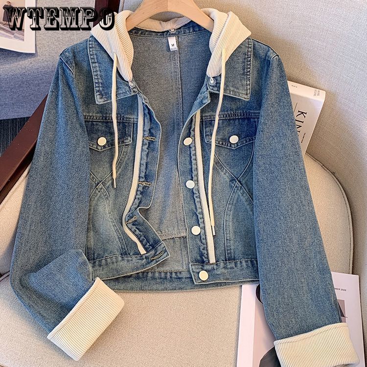 Women's Hooded Denim Jacket Spring Style Casual Loose Hooded Short Jacket Fashionable