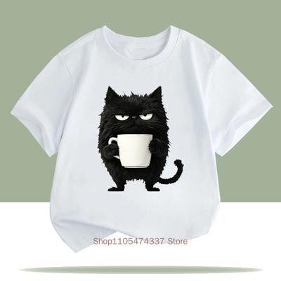 Funny Black Cat Print Tshirt For Girls Boys Summer Casual Children Cute Colorful Tops Kids Comfortable Oneck Short Sleeve Tees