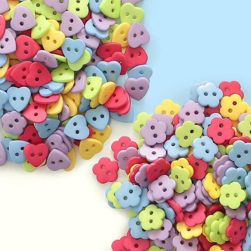Heart Shaped Buttons Colorful DIY flower love resin button, children's handmade decorative button, clothing double eye button