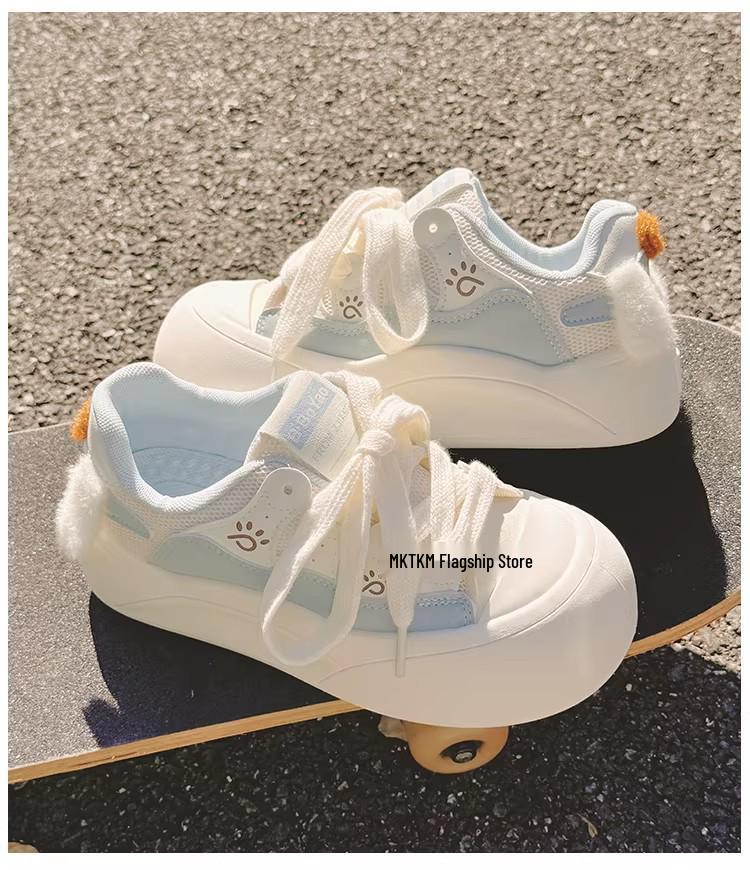 Girls' White Spring 2026 Breathable Thick-Sole Casual Sneakers, Non-Slip & Fashionable