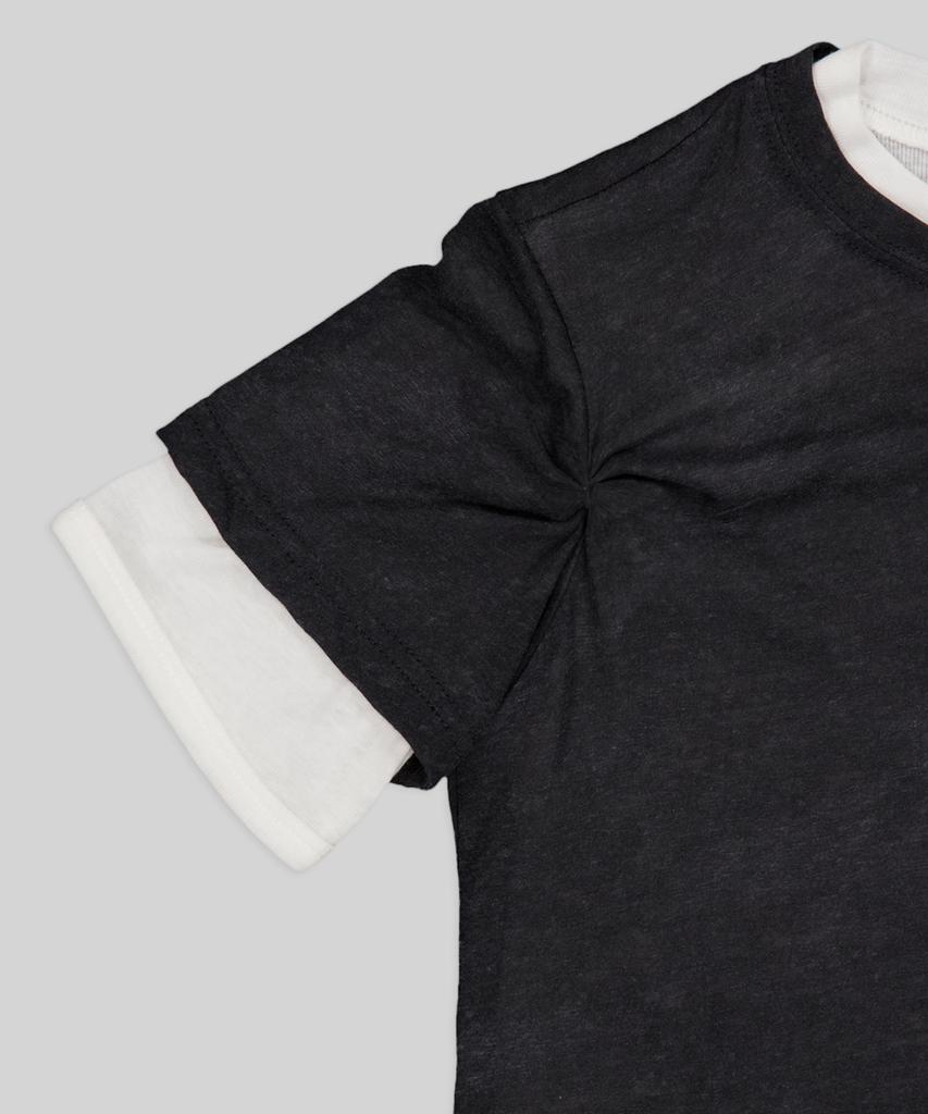 DOUBLE SEEN Layered Crop Short Sleeve Tee_ Charcoal