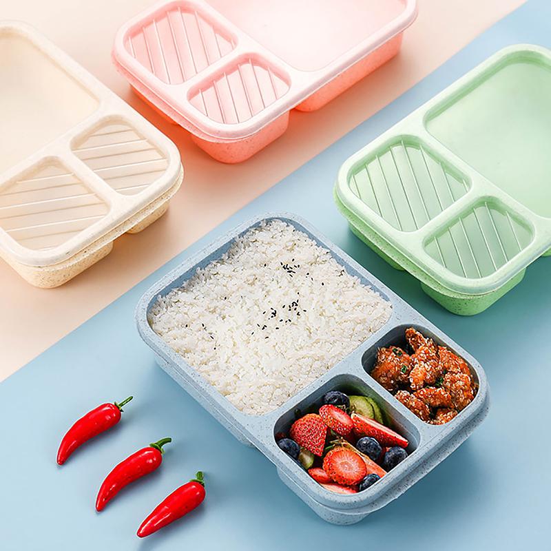 Microwave Lunch Box Wheat Straw Dinnerware Food Storage Container Children Kids School Office Portable Bento Box Lunch Bag