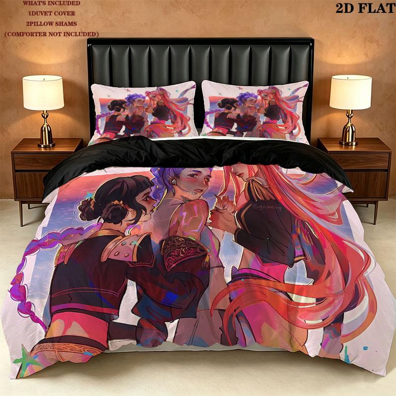Kpop Dämonenjäger Muster Bettwäsche Steppdecke Set Bettbezug Kissenbezug Zuhause Geburtstagsgeschenk(1 Bettbezug + 2 Kissenbezüge, ohne Füllung)
