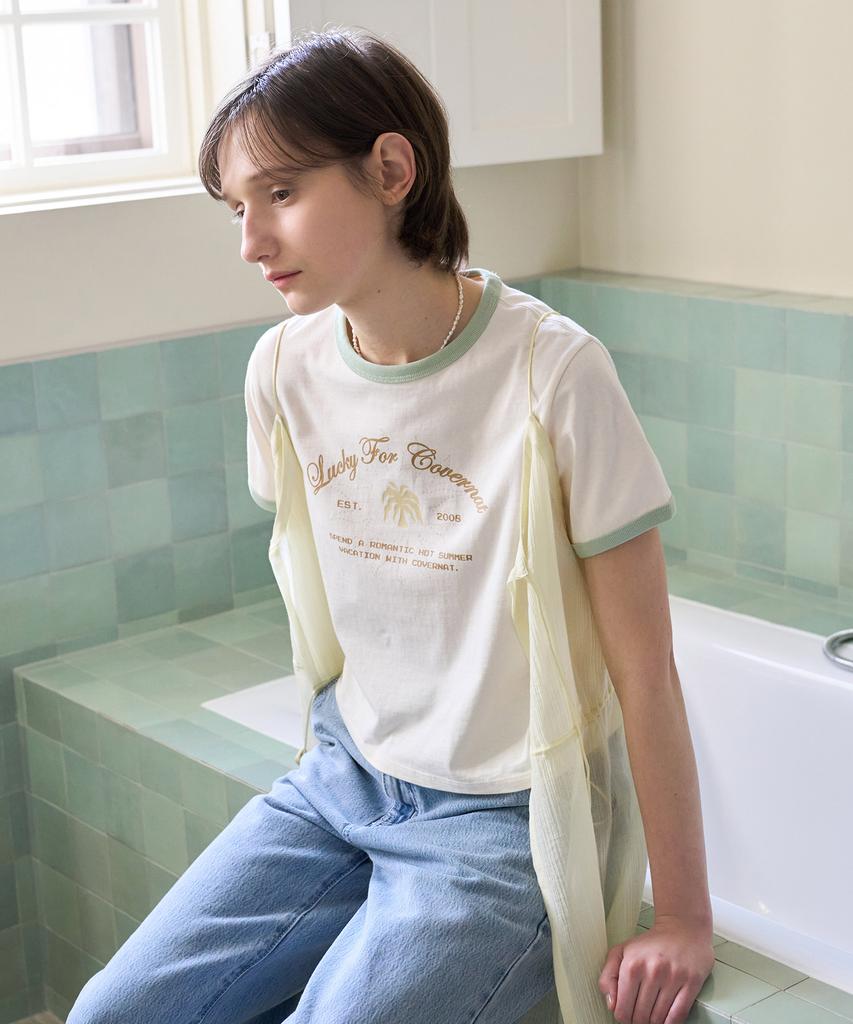 COVERNAT WOMAN Summer Graphic Ringer T-Shirt Ivory