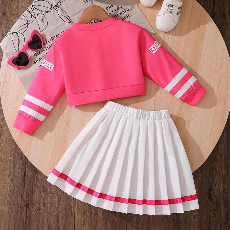 Girls' Suit Children's Wear Autumn New American Style Western-style Alphanumeric Print Long Sleeve Top Half Skirt