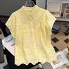 Elegant European Summer Design Sense Small Hollow Out Embroidery  Collar Top Versatile Match Korean Style Loose Fit